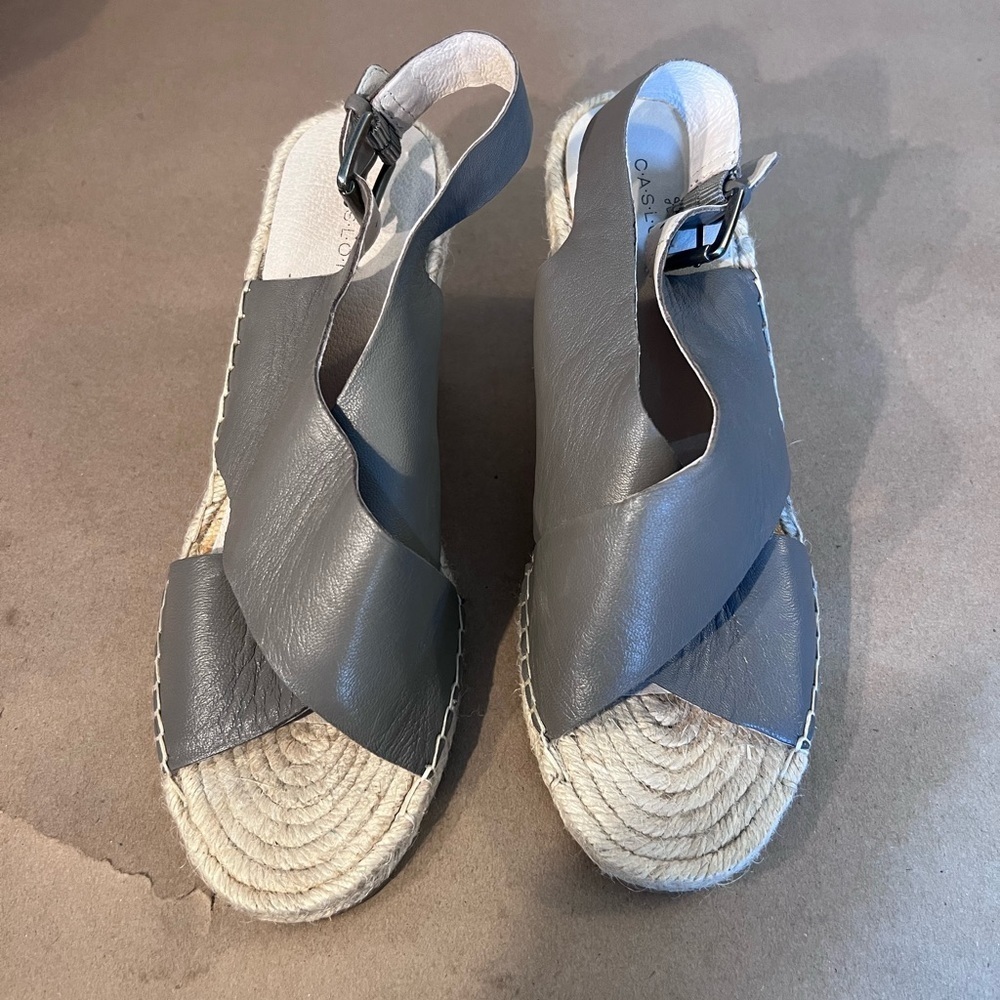 Caslon Suri Genuine Leather Grey Crisscross Slingback Espadrilles Wedges Women 9